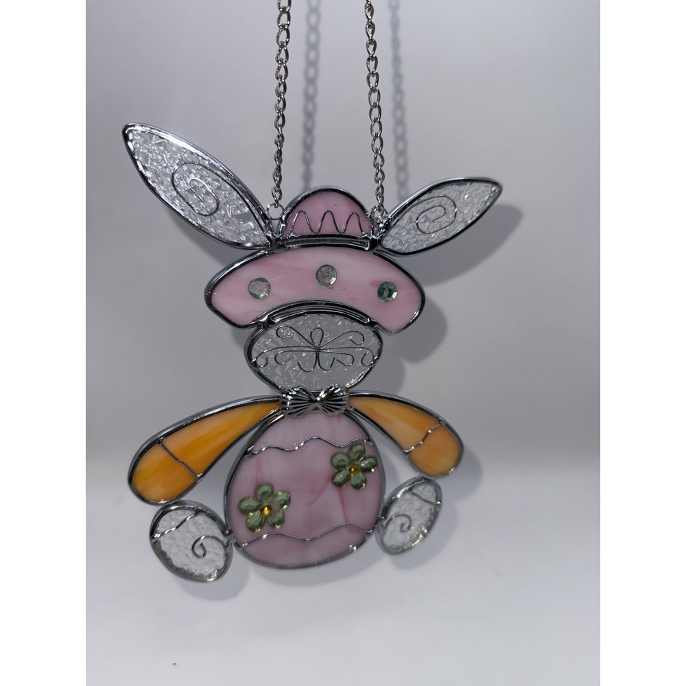 Handmade Stained Glass Bunny‎ Suncatcher Easter Spring Window Decor